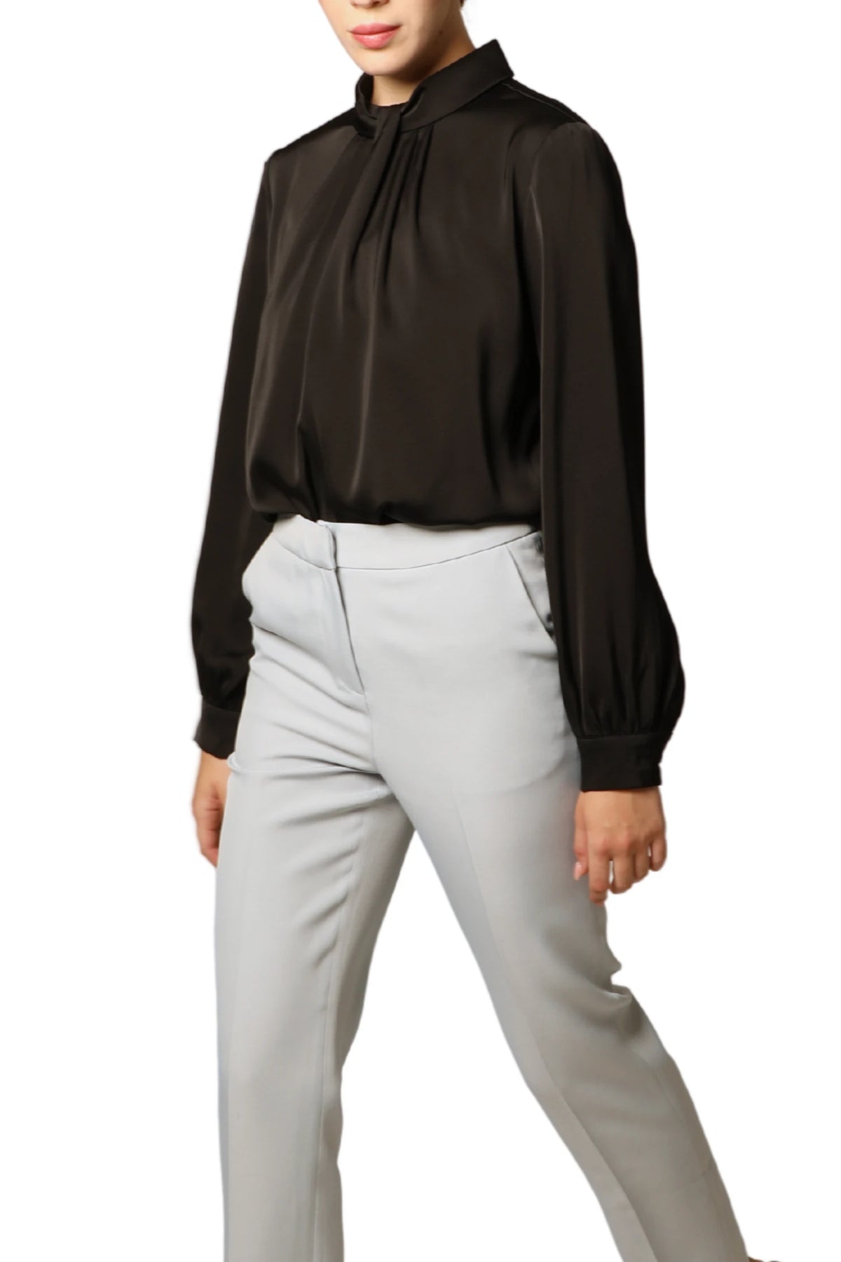 Iconic High Neck Satin Blouse - Black