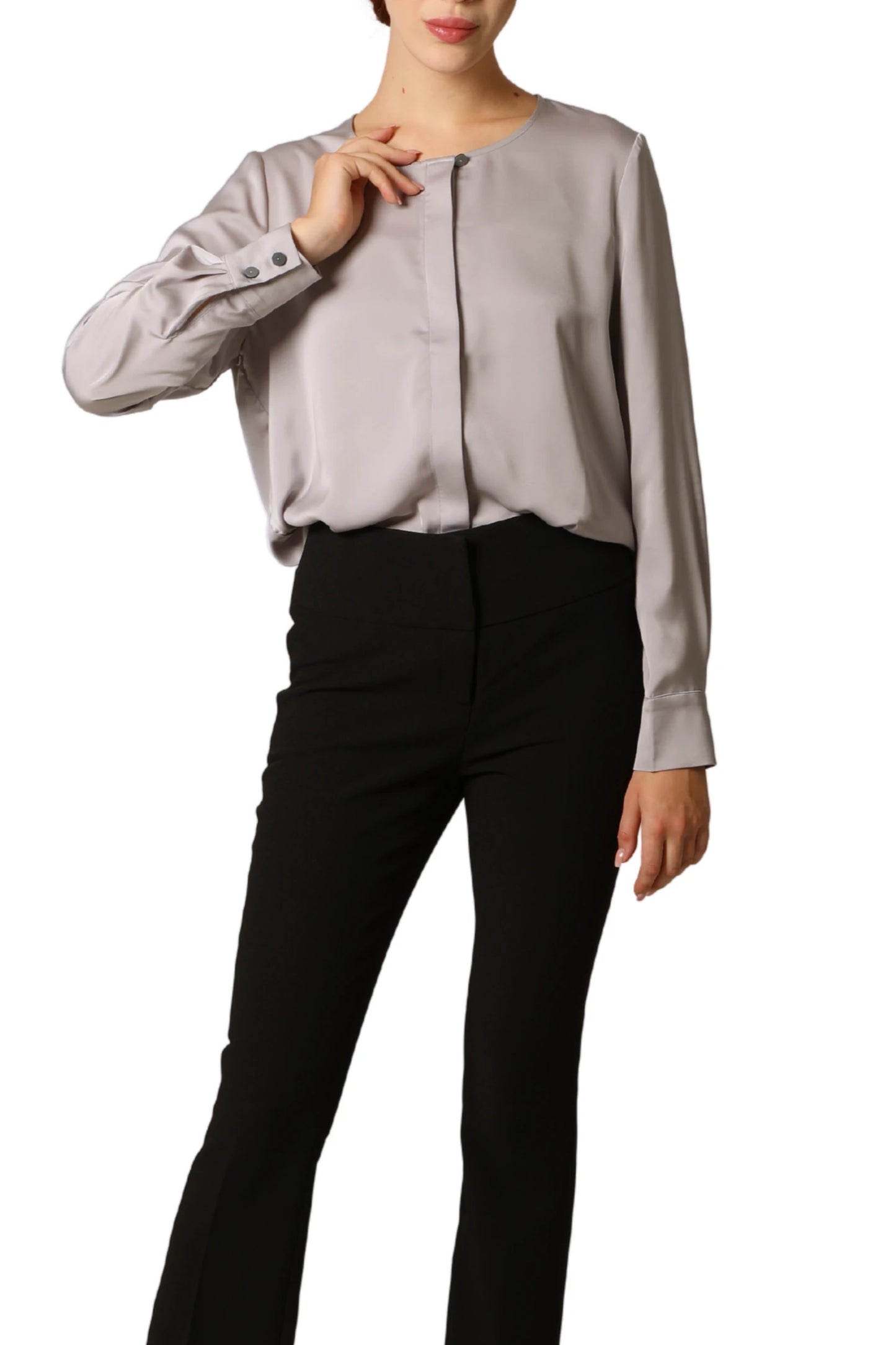 Sharp Boat Neck Button Blouse - Gray
