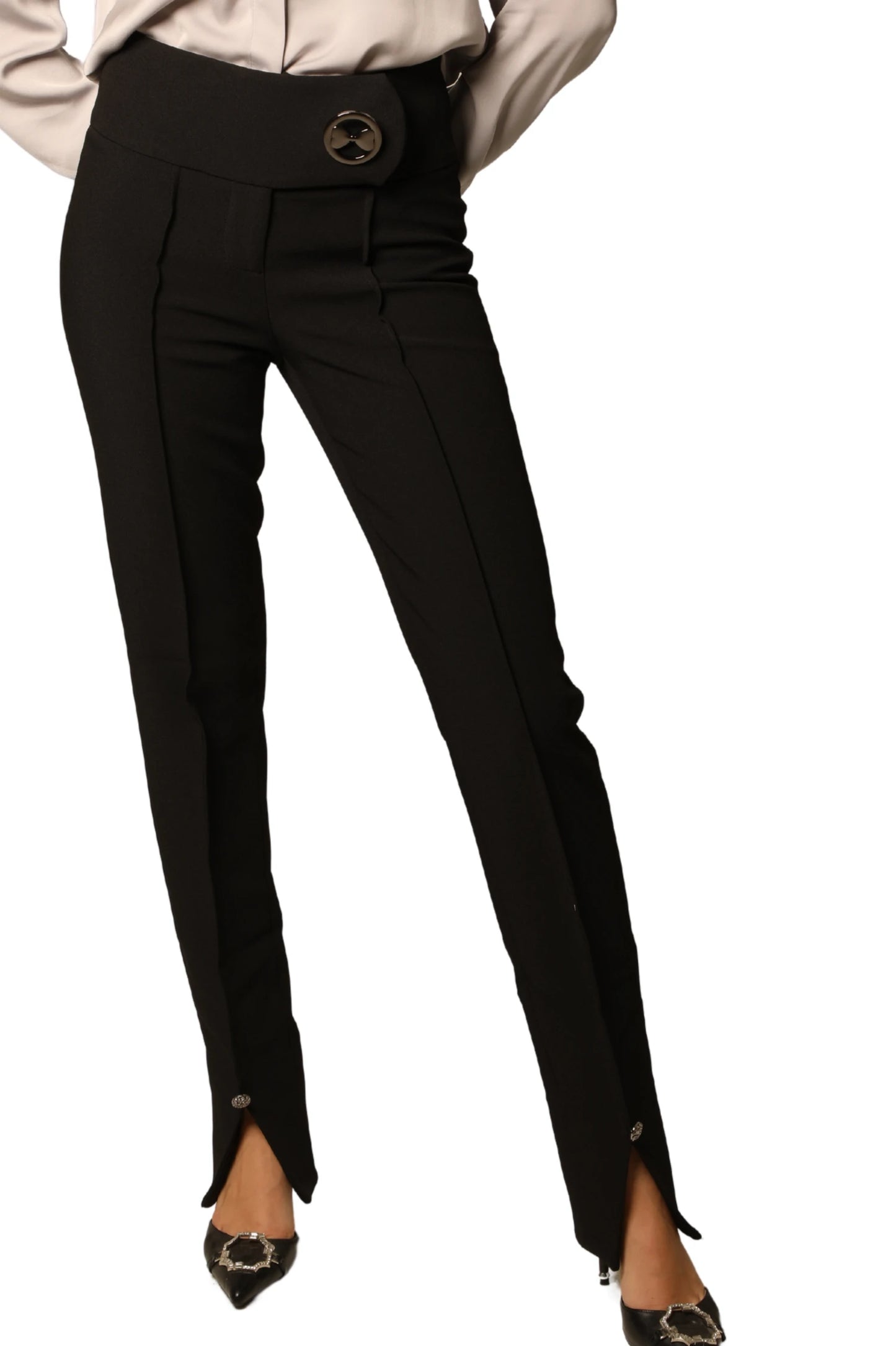Iconic Bow Button Boot-Cut Pant - Black
