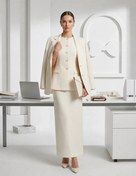 3 Piece Suit Set - Oversized Blazer - Fitted Vest - Long Skirt