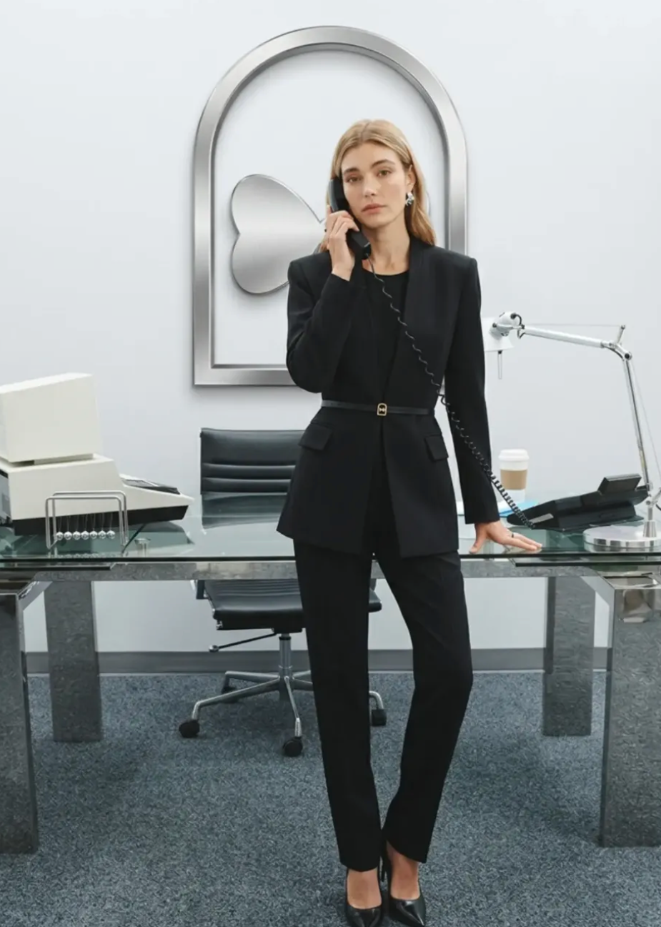 Black Belted Suit - With Ankle Pant