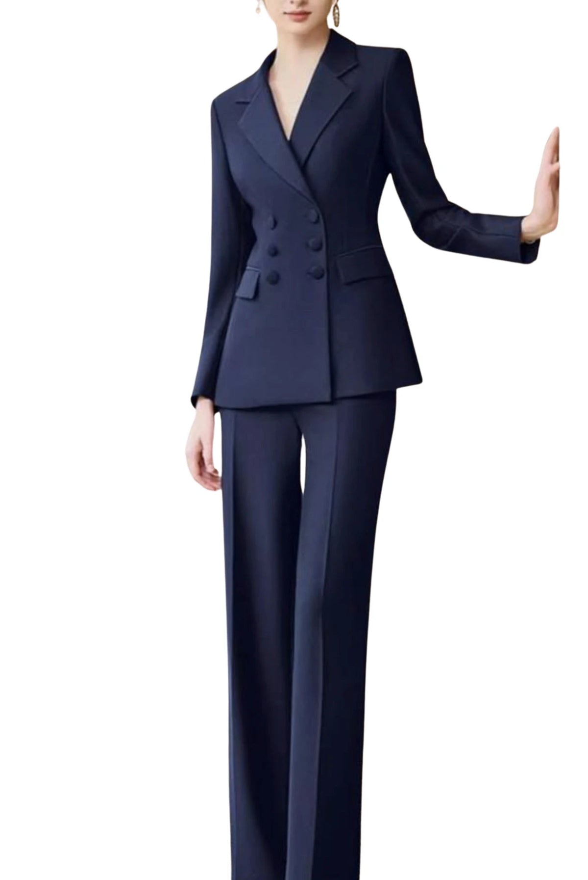 Navy Glow Suit Set - Double-Breasted with Wide Leg