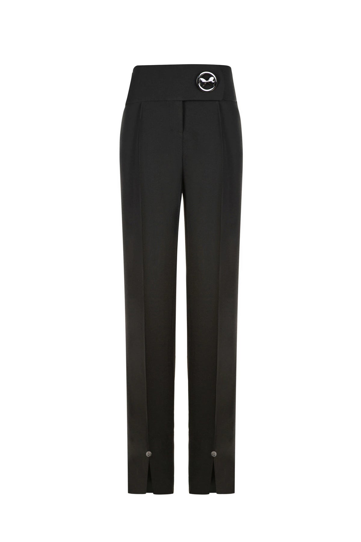 Iconic Bow Button Boot-Cut Pant - Black