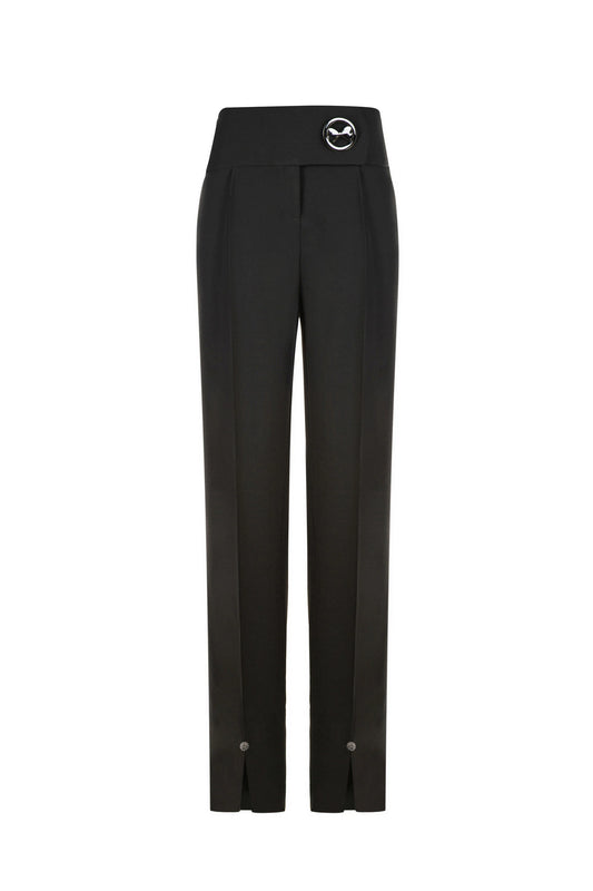Iconic Bow Button Boot-Cut Pant - Black
