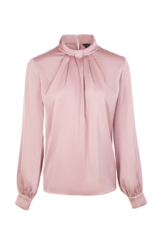 Iconic High Neck Satin Blouse - Dusty Pink