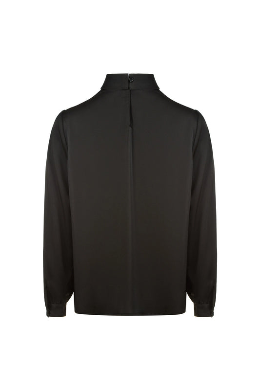 Iconic High Neck Satin Blouse - Black