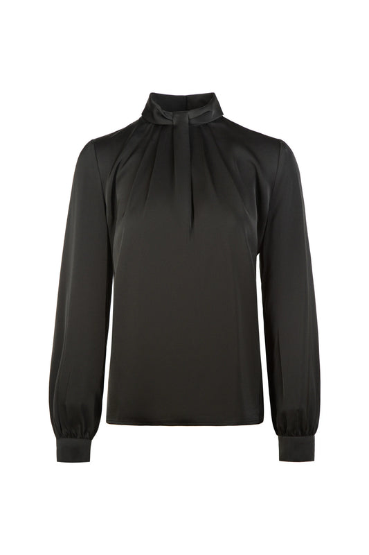Iconic High Neck Satin Blouse - Black