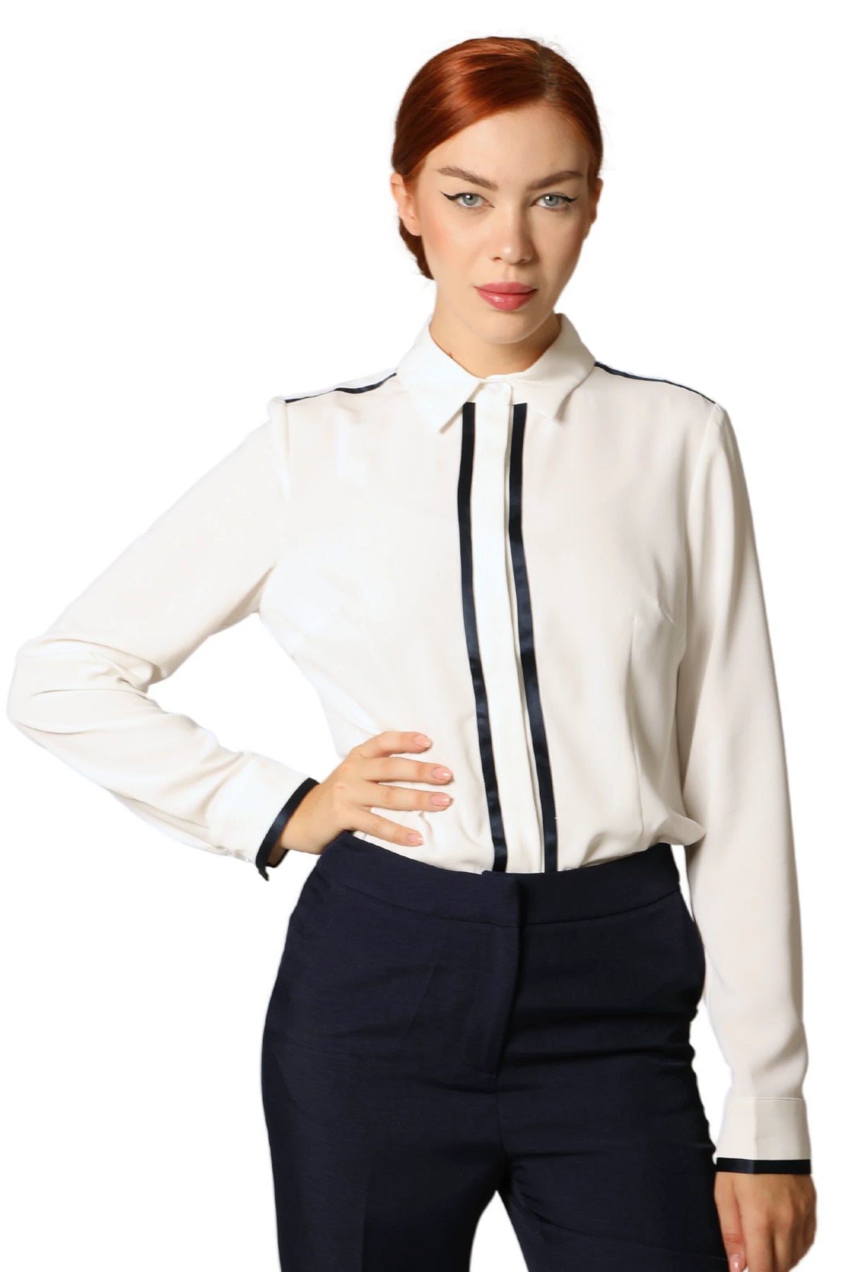 Sharp Button Blouse with Collar