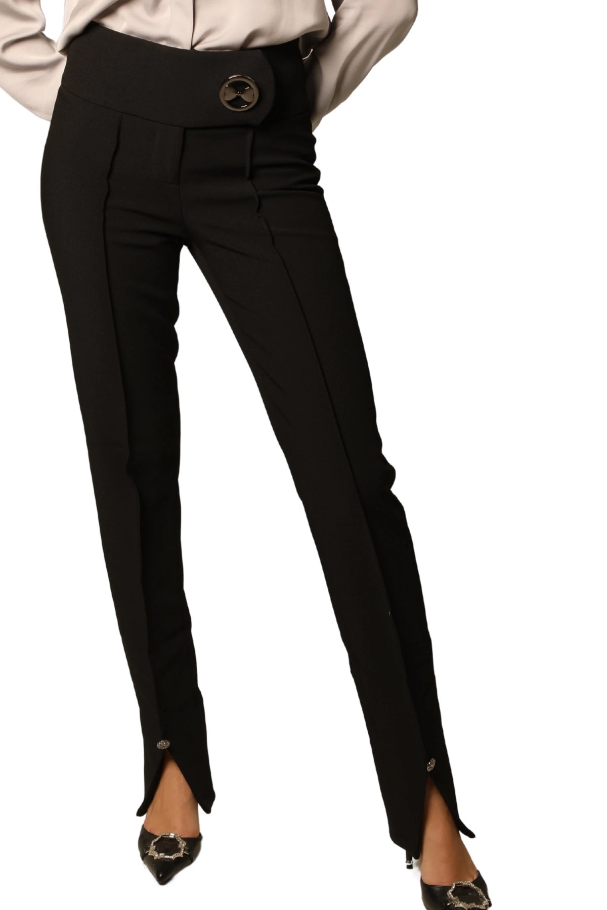 Iconic Bow Button Boot-Cut Pant - Black