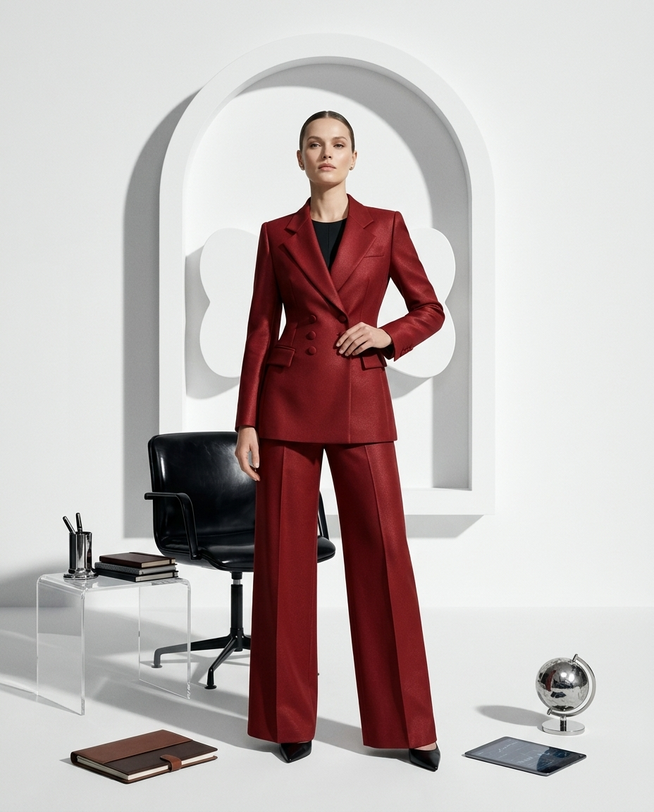 Red Glow Suit Set - Double-Breasted with Wide Leg