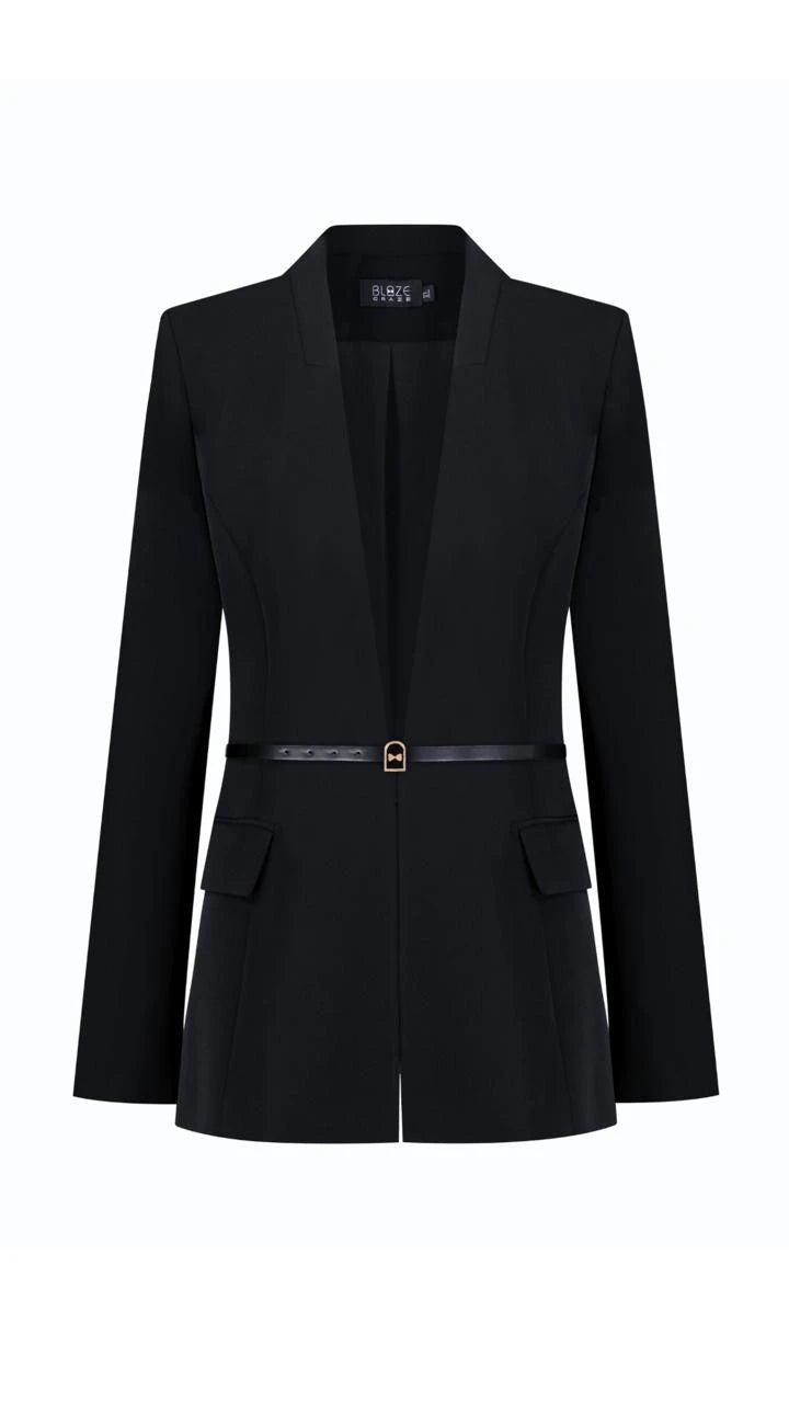Sharp Belted Blazer - Black