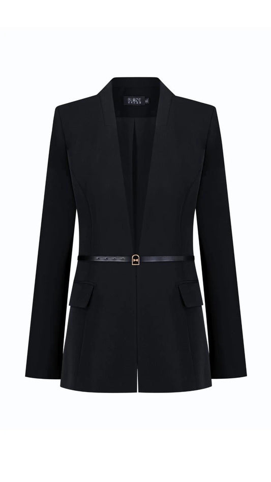 Sharp Belted Blazer - Black