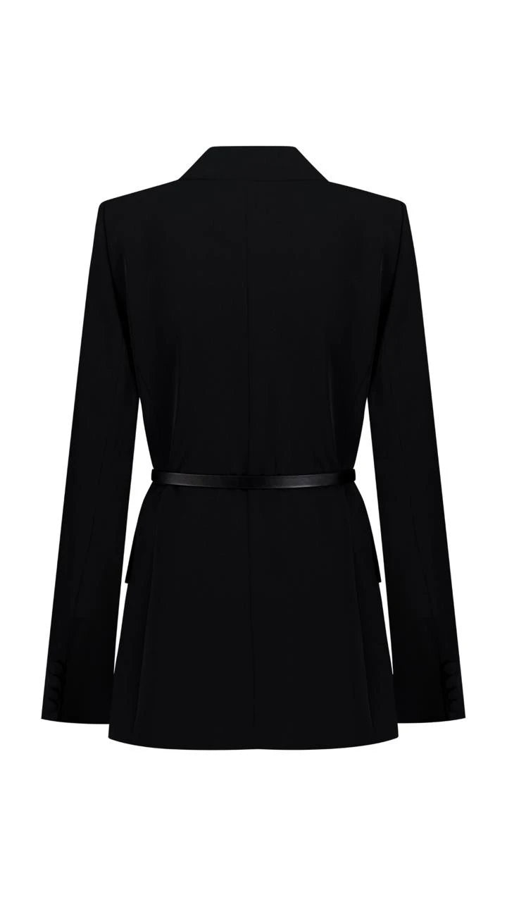 Sharp Belted Blazer - Black