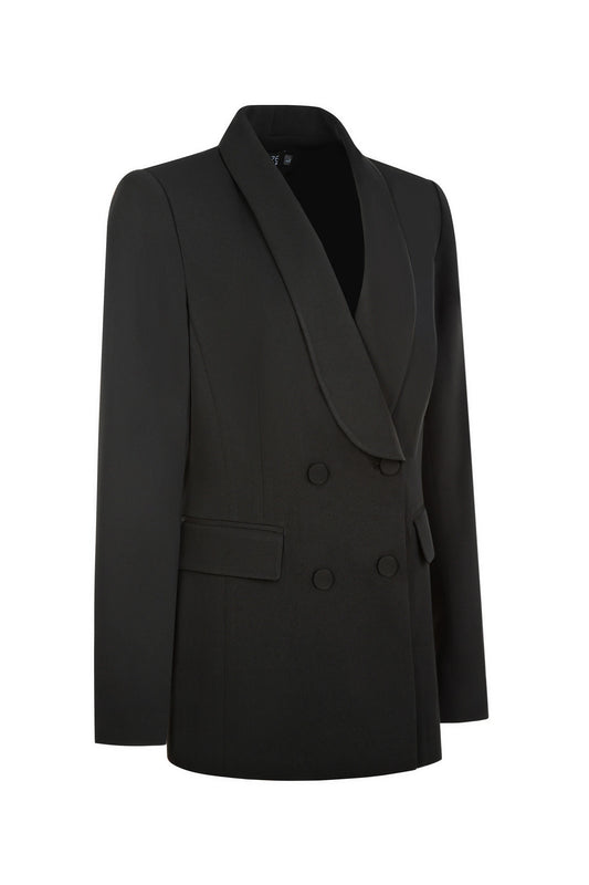 Sharp Straight Double Breasted Blazer - Black