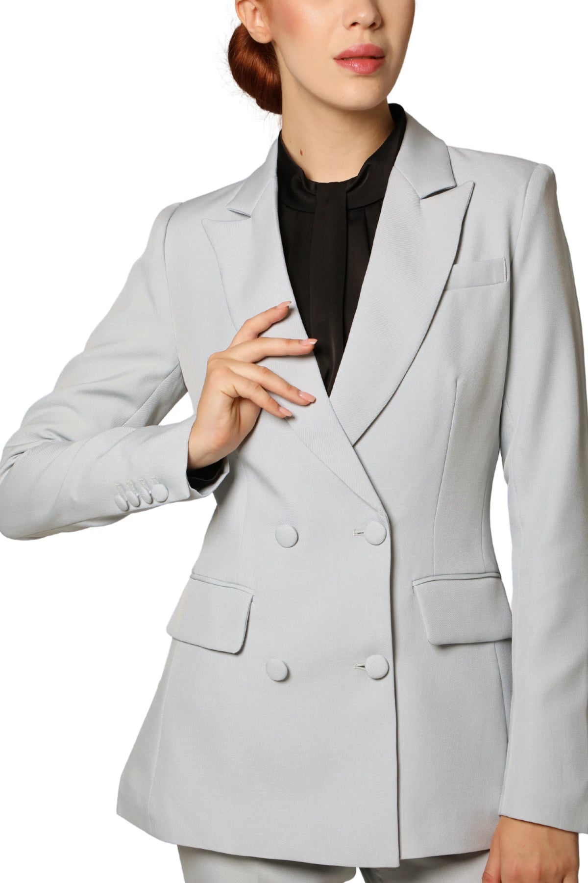 Sharp Double Breasted Blazer - Light Grey